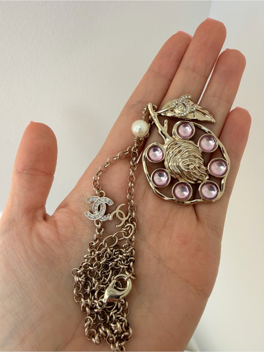 Chanel Apple & CC Logo Pearl Necklace